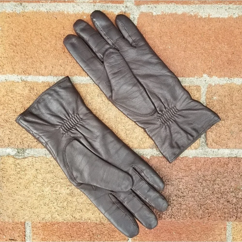 Michael Kors Quilted Leather Gloves Chocolate Brown w/ Cashmere Blend Lining 7.5